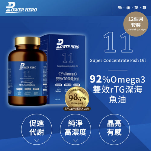 PowerHero®香港授權經銷商_92%Omega3 雙效rTG深海魚油_12個月套裝